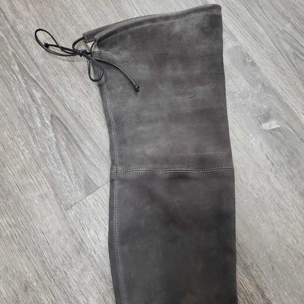 Stuart Weitzman Lowland Leather Over The Knee Boots Sz 8 Grey - Picture 4 of 11